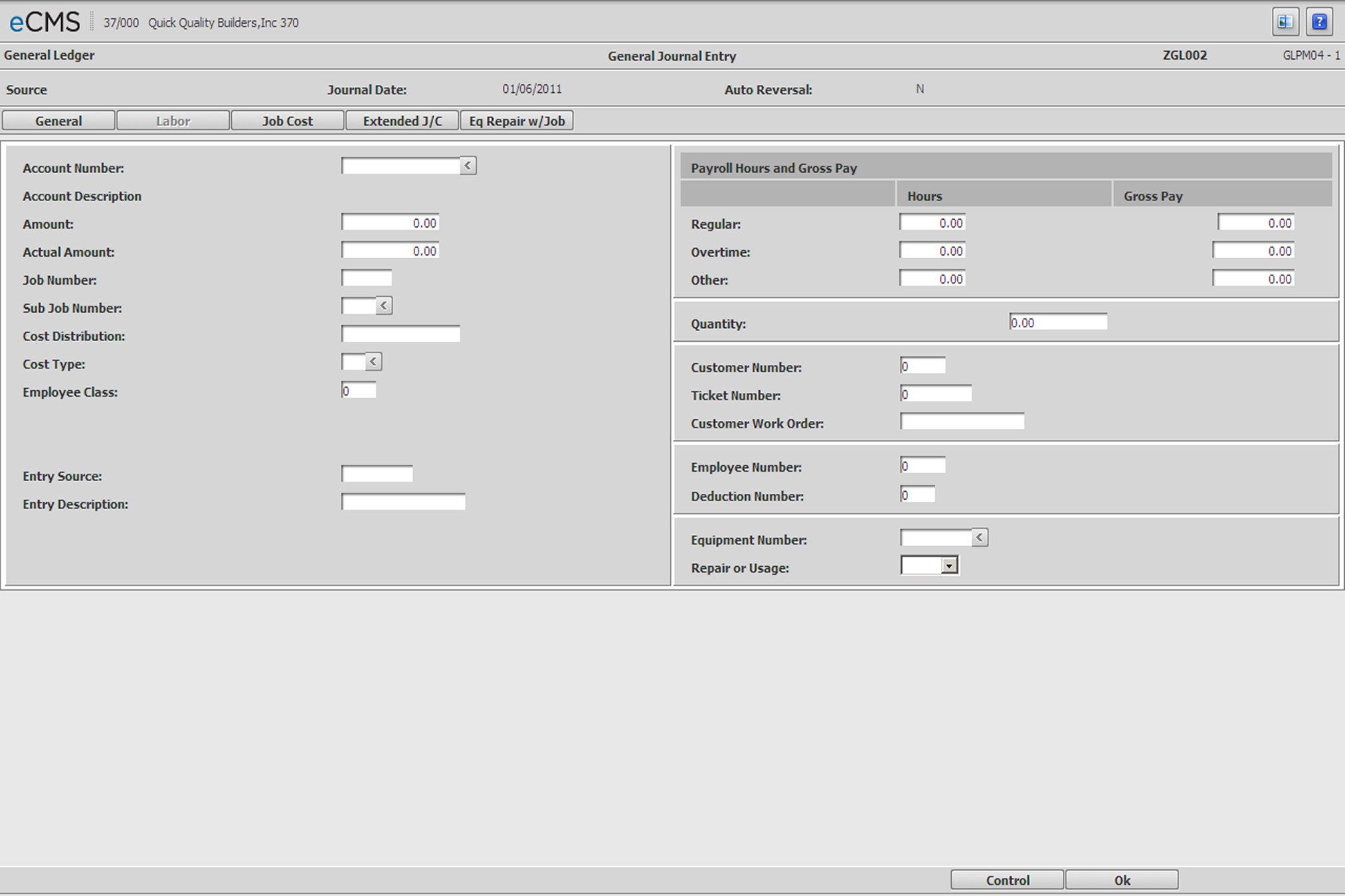 Journal Entry Labor Cost